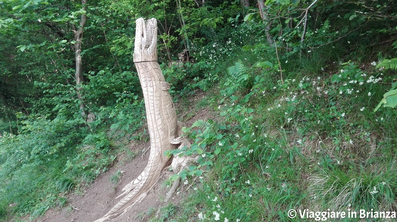 Il coccodrillo in legno a Casletto a Rogeno